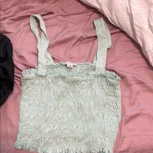 American Eagle Outfitters Light Green Smocked Tank Top